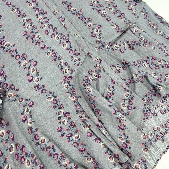 Free People Shirt Dress Womens Medium Gray Floral Long Sleeve Button Up - Picture 4 of 12